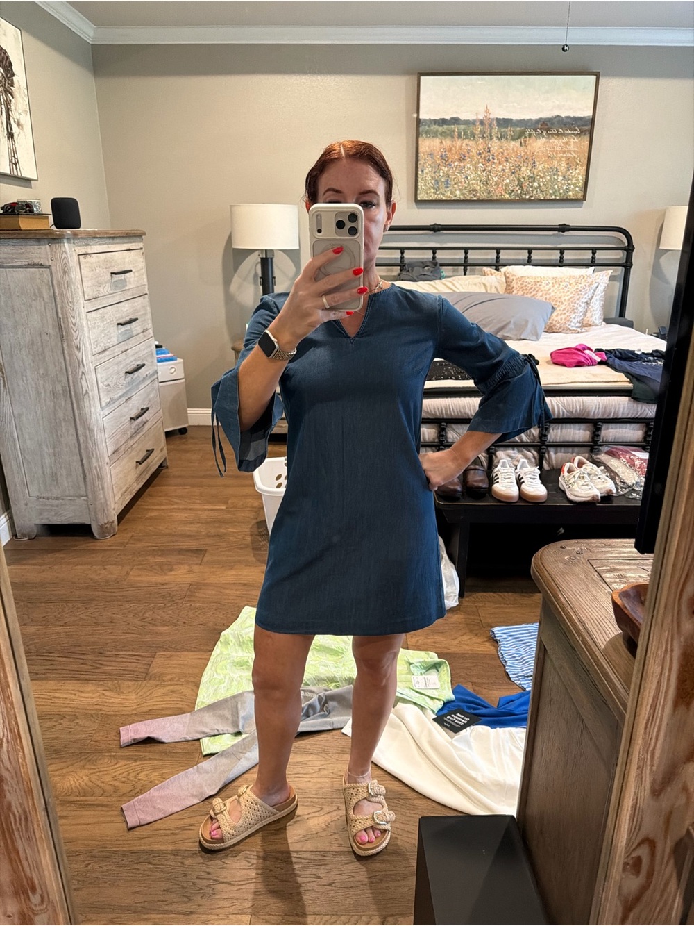 Ann Taylor Petite Womens chambray Bell-Sleeve Dress 2P